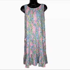 Lilly Pulitzer Dress M Kristen Flounce Multi Unicorn of the Sea Style 004080